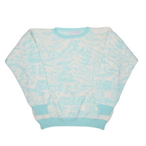 Vintage Liberty Sweater Womens M Crewneck Nature Village Graphic Print Mountain
